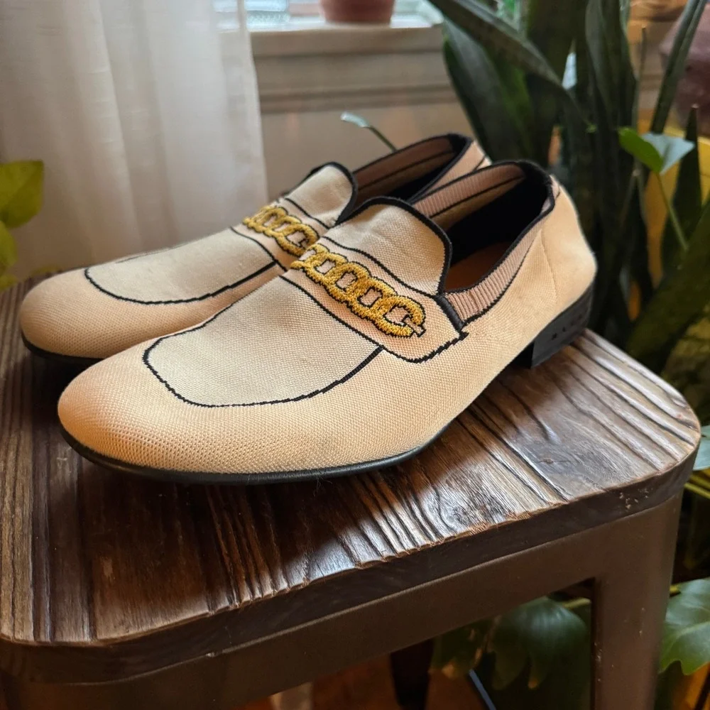 Marni Mens Knit Trompe L'oeil Chain‎ Loafers Cream Black Made in Italy Size 43
